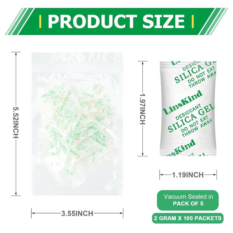 LinsKind Store 2 Gram [100 Packets] Food Grade Silica Gel Packets, Moisture Absorbers for Moisture Control - Protects Items from Moisture Damage - Image 3